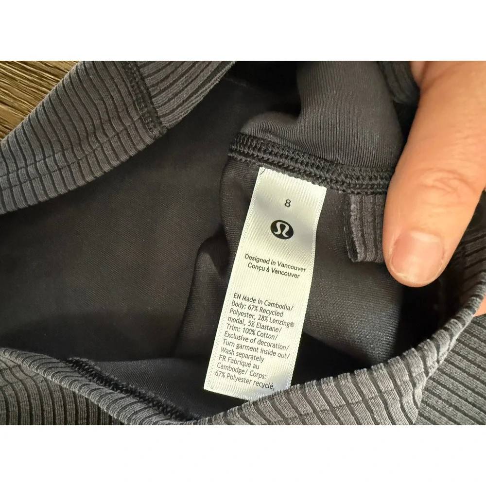 Lululemon Ribbed Softstreme Cropped Tank Top Black Size 8‎ Yoga Workout V-Back